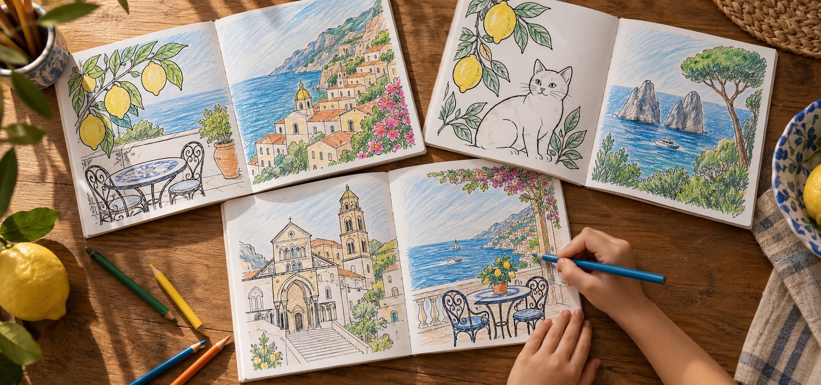 Diversi atlanti finiti, colorati dai bambini