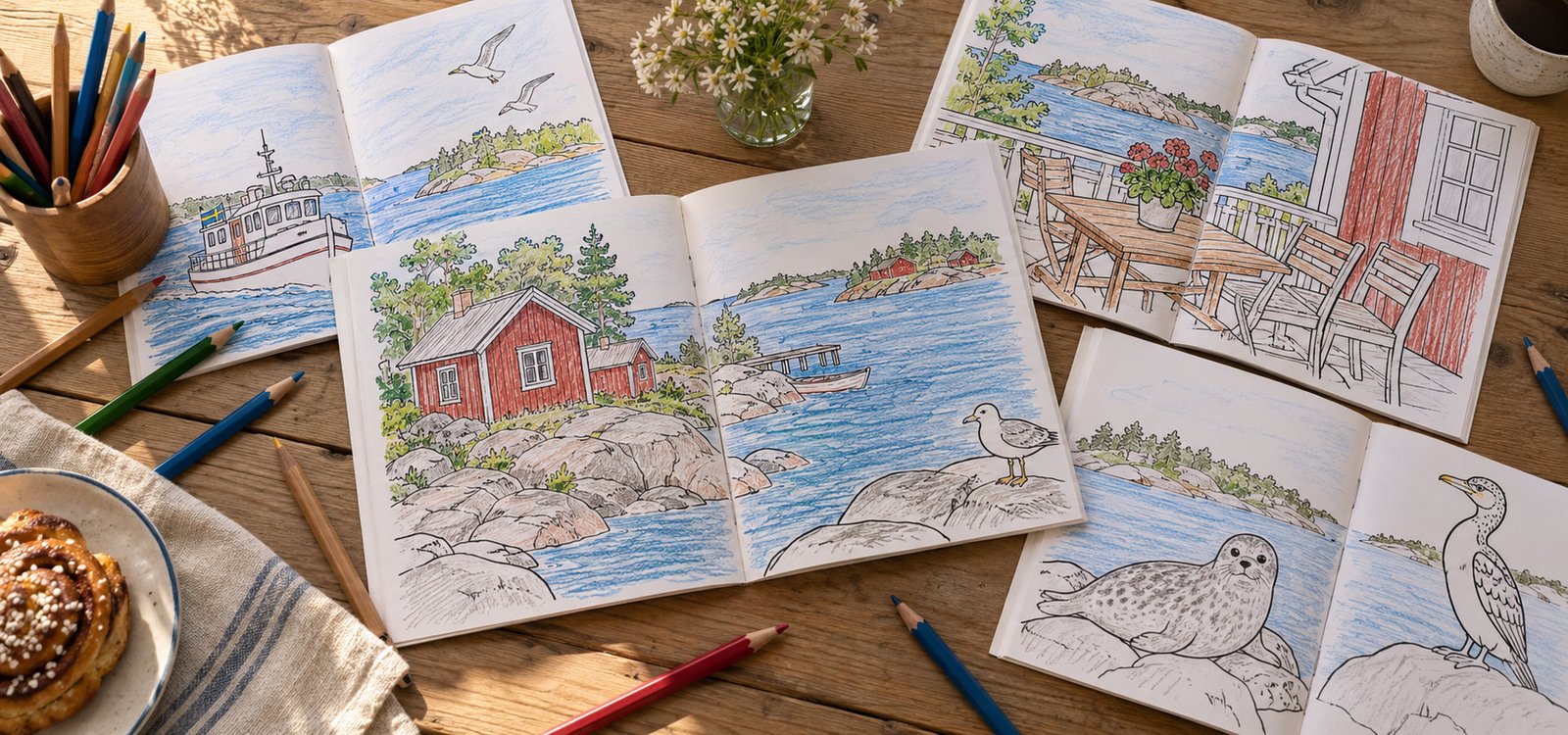 Flera färdiga atlaser, målade av barn
